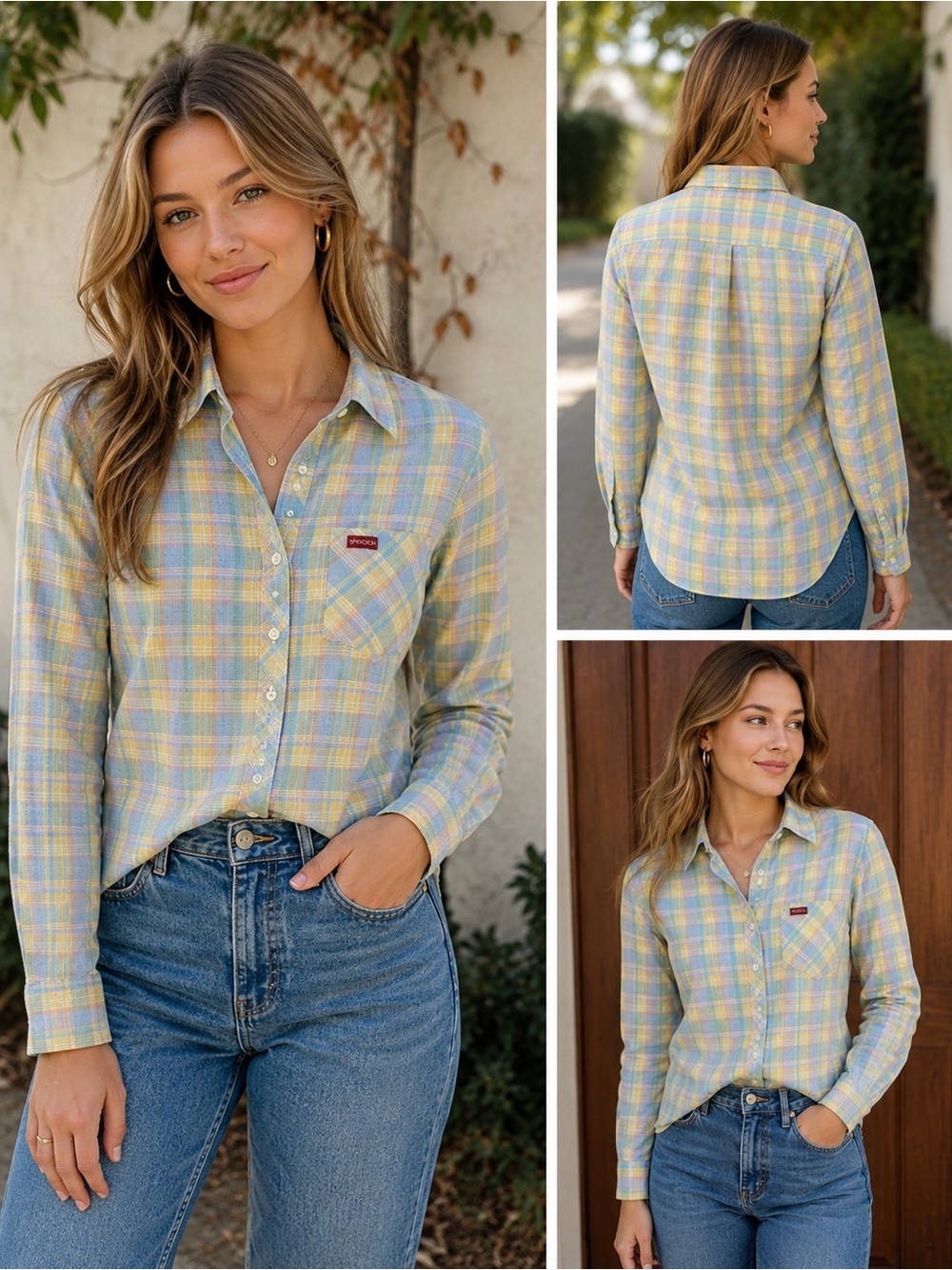 Vintage Sasson Plaid Button Front Shirt Women’s XS Small Pastel Western Preppy